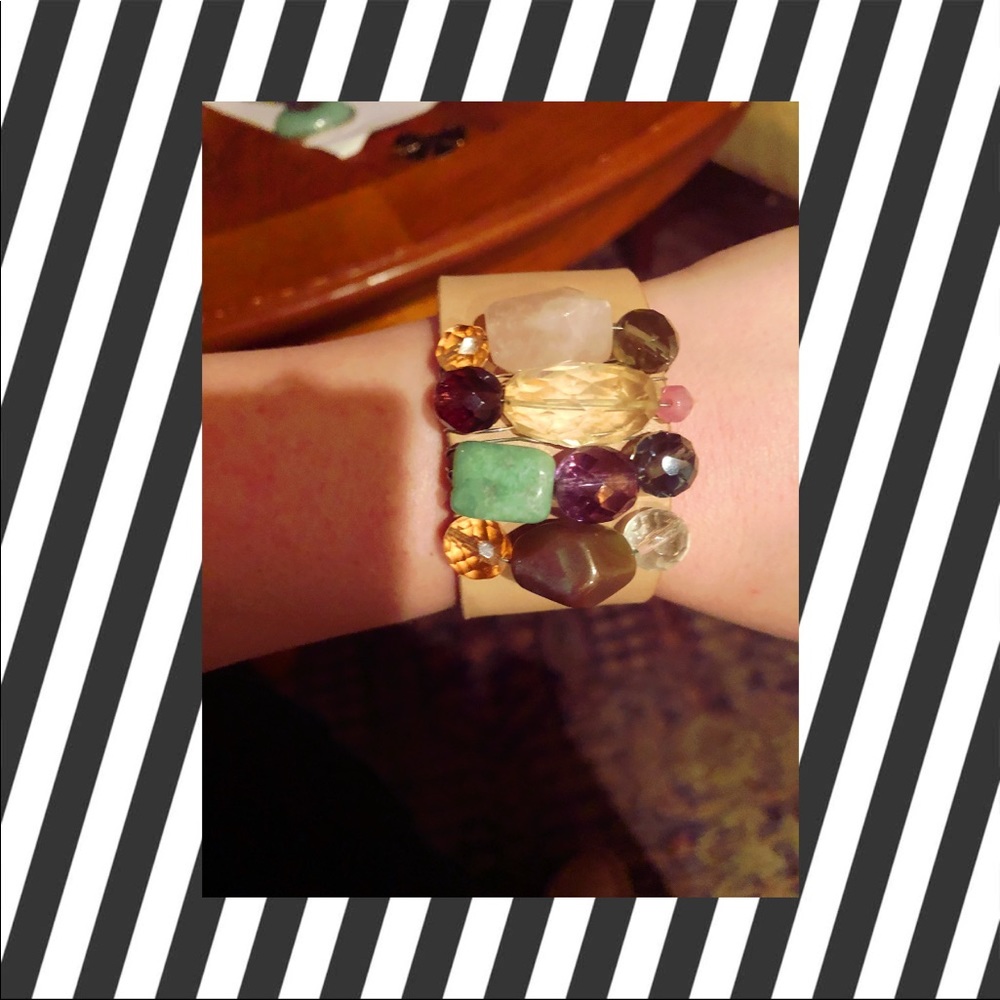 SOLD* Leather bracelet with gemstones.